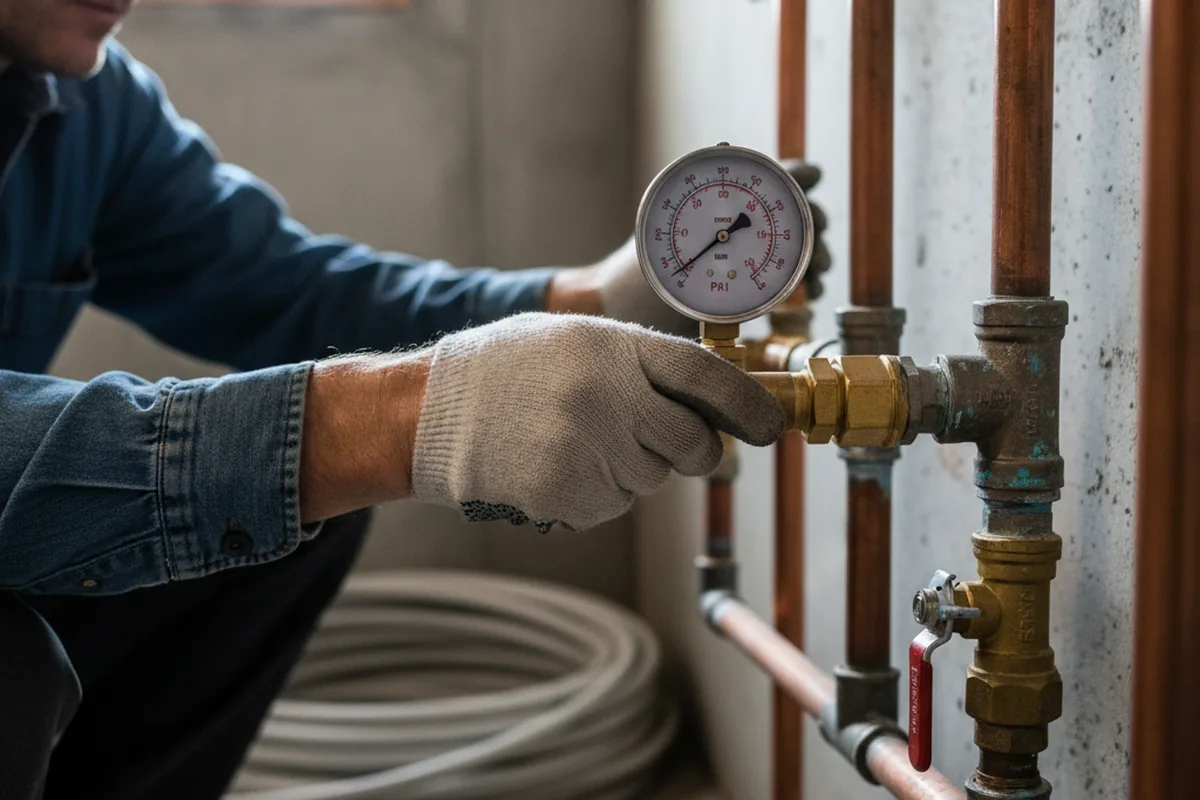 Pressure testing a repaired line during Water Line Repair in Harris